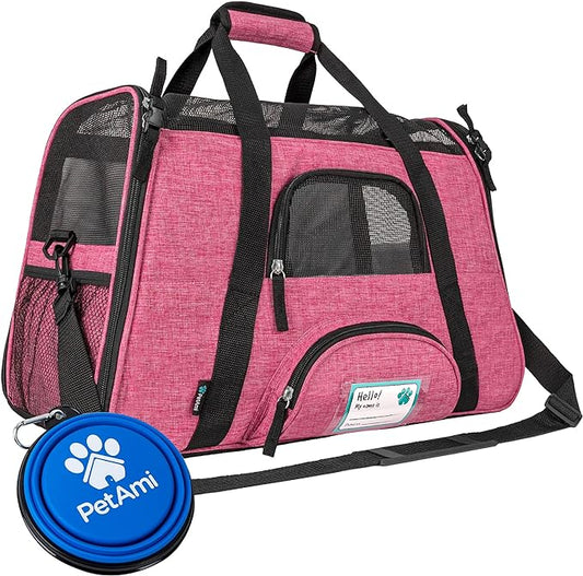 PetAmi Airline Approved Pet Carrier for Cat, Soft Sided Dog Carrier for Small Dog, Cat Travel Supplies Accessories Indoor Cat, Ventilated Pet Carrying Bag Medium Large Kitten Puppy, Large Heather Pink