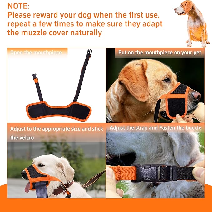 Soft Breathable Dog Muzzle, Air Mesh Nylon Cover, Adjustable, 6 Sizes (Orange, XL)