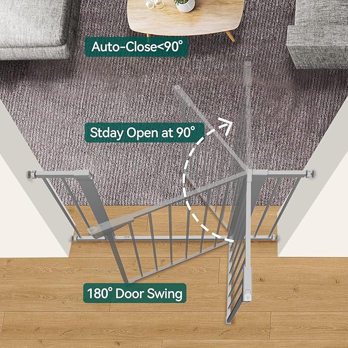 BABELIO 36-Inch Tall Baby Gate, 26-40" Wide Auto-Close Pet Gate, Easy Install and No-Drilling, Pressure Mounted with Wall Protectors and Extension Kits, Gray
