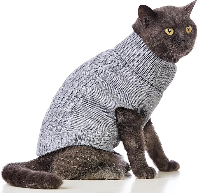 Stretchy Cat Sweater - 17 Colors & 6 Sizes | Snug Winter-Ready Knit for Boy/Girl Cats & Kittens (Grey, Small)