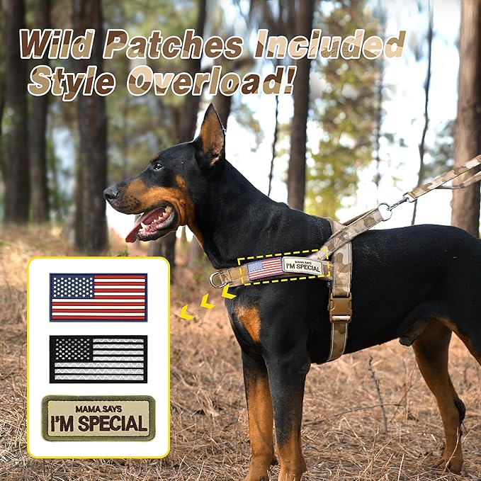 Forestpaw No Pull Dog Harness with Large Handle,Slip on Reflective Vest with Quick Release Buckle,Comfortable Flannel Lining for Medium Large Dogs Walking Training (Includes 3 Patches),Brown Camo XL