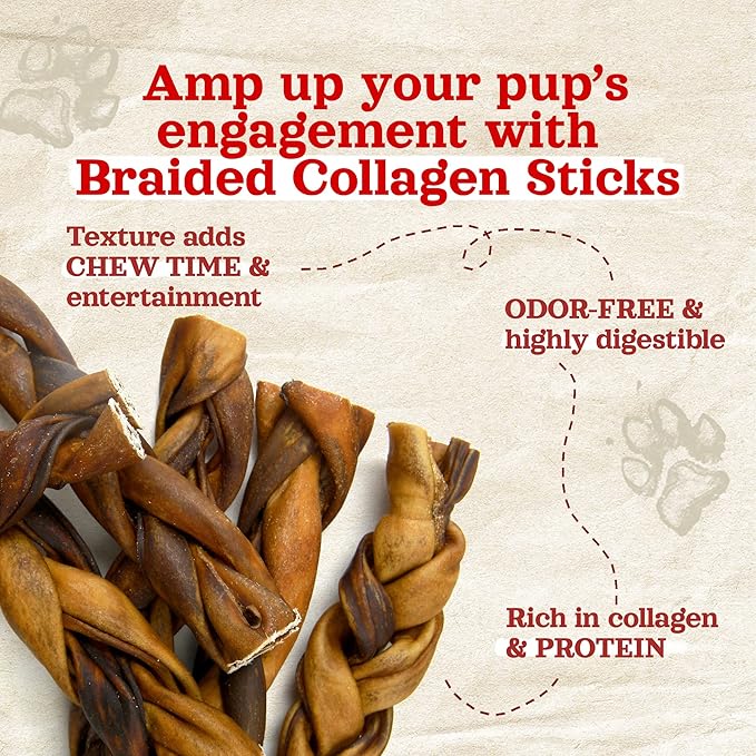 Natural Farm Braided Collagen Chews for Dogs (6 Inch, 5 Pack), Collagen Sticks, Natural Dog Chews, Long Lasting, for Small, Medium and Large Dogs, Odor-Free, Rawhide Alternative