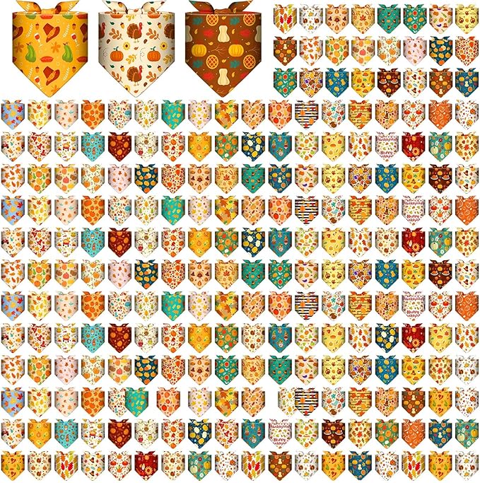 Geyoga 240 Pcs Halloween Dog Bandanas Bulk Thanksgiving Pet Bandanas Adjustable Fall Triangle Dog Grooming Scarf Bibs Kerchief for Small Medium Large Cats Pet Costume A(Thanksgiving)