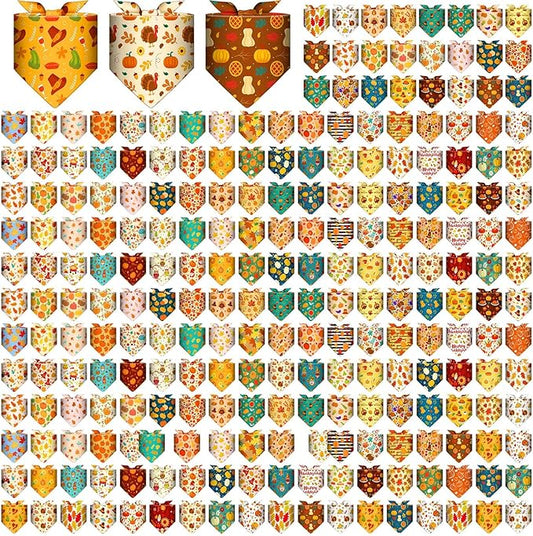 Geyoga 240 Pcs Halloween Dog Bandanas Bulk Thanksgiving Pet Bandanas Adjustable Fall Triangle Dog Grooming Scarf Bibs Kerchief for Small Medium Large Cats Pet Costume A(Thanksgiving)