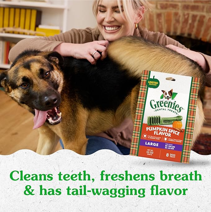 Greenies Large Dental Dog Treats, Pumpkin Spice Flavor, Limited Edition, 12 oz. Pack (8 Treats)