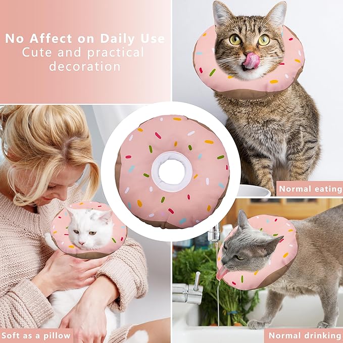Cat Cone Collar Soft, Adjustable Cat Recovery Collar Kitten Cones to Stop Licking, Cute Donut E Collar After Surgery, Cats Neck Pillow Cone Elizabethan Cones of Shame (Waterproof Pink, Small)