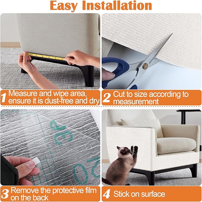 Cat Scratch Furniture Protector - 100" x 15.8" Trimmable Self-Adhesive Cat Claws Scratching Pads, DIY Climbing Couch Protector for Scratch Post Cats Tree Replacement Indoor (Cream White)