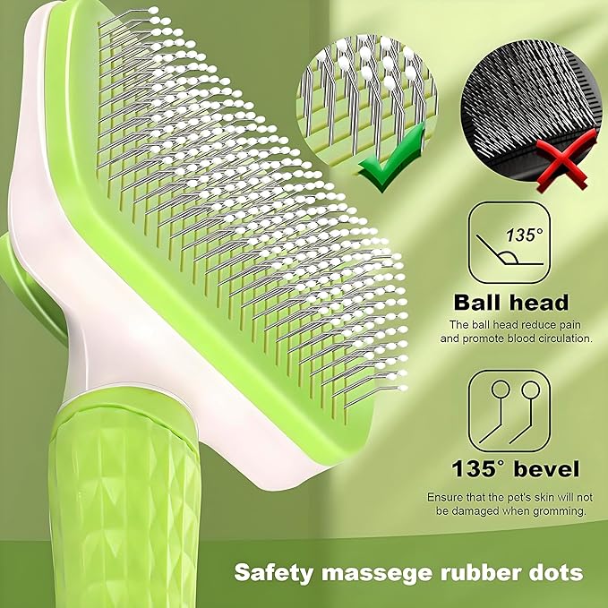 Versatile Pet Grooming Brush and Deshedding Tool - Gently Removes Loose Undercoat for Cats and Dogs, Suitable for Pet Massage (Green Light)