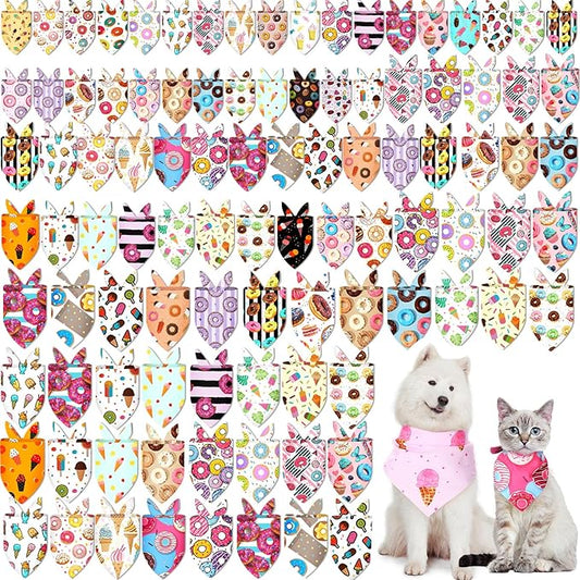 100 Pcs Dog Bandanas Bulk Hawaiian Dog Bandanas Summer 3 Sizes Washable Adjustable Scarf for Beach Small Medium Large Pet Supplies(Donut)