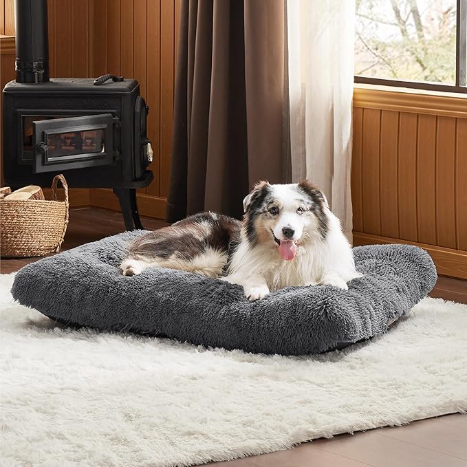 Bedsure Washable Extra Large Dog Bed for Crate, Faux Fur Dog Crate Pad for Large Breed, Plush Soft Comfort Dogs Sleeping Mat, Anti-Slip Pet Kennel Pad, 41" x 29", Dark Grey