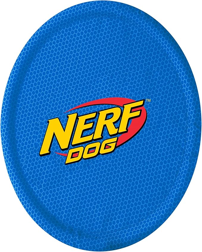 Nerf Dog Nylon Flyer Dog Toy, Flying Disc, Lightweight, Durable and Water Resistant, Great for Beach and Pool, 9 inch diameter, for Medium/Large Breeds, Single Unit, Blue