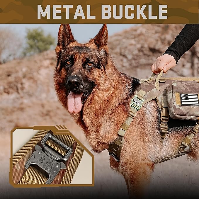 Forestpaw Dog Harness Medium Sized,Tactical Dog Harness with Handle,No Pull Military Style Service Dog Vest with Pockets Adjustable for Medium Large Dogs,Camouflage Brown,Chest 21.5-45"