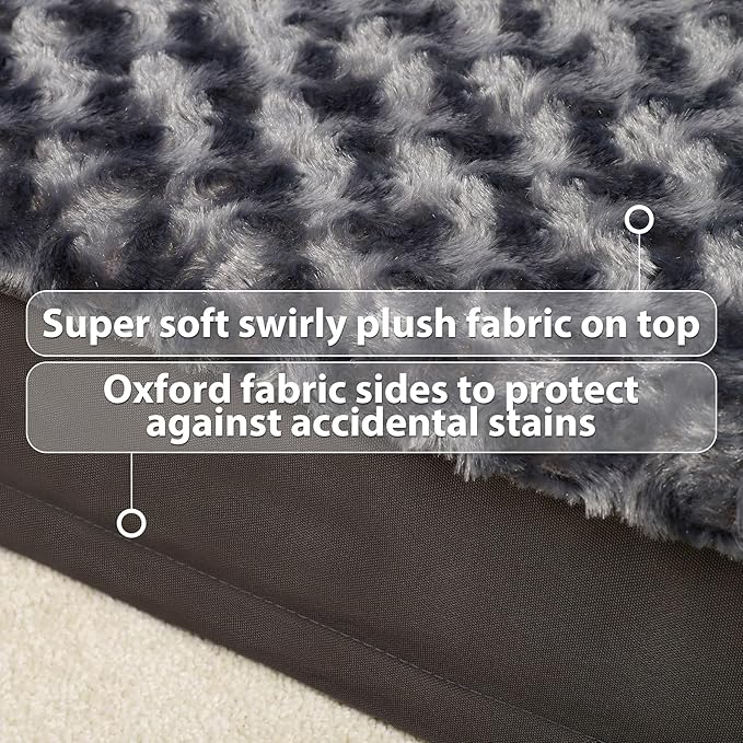 MIHIKK Dog Bed for Large Dogs, Orthopedic Pet Bed with Removable Washable Cover, Egg Crate Foam Dog Mattress Nonskid Bottom, Comfy Anti-Anxiety Puppy Mat, 36x27 inch, Dark Grey-Rose Pattern