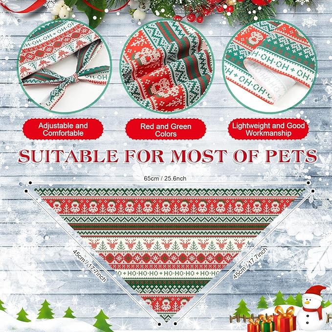 Weewooday 50 Pcs Christmas Bandanas for Dogs Xmas Bandanas Bulk with Ugly Sweater Patterns Soft Bibs Adjustable Triangle Doggie Scarf for Small Medium Large Pet (25.6 x 17.7 x 17.7 Inch)