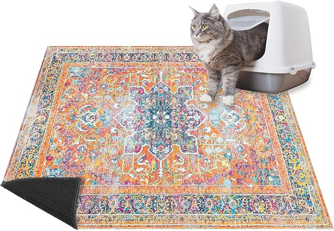 Lovewag Cat Litter Mat 2 Pack - Large 36x48 Machine Washable Easy Clean Non-Slip Waterproof Trapping Mats for Cats - (Marmalade Sunshine)