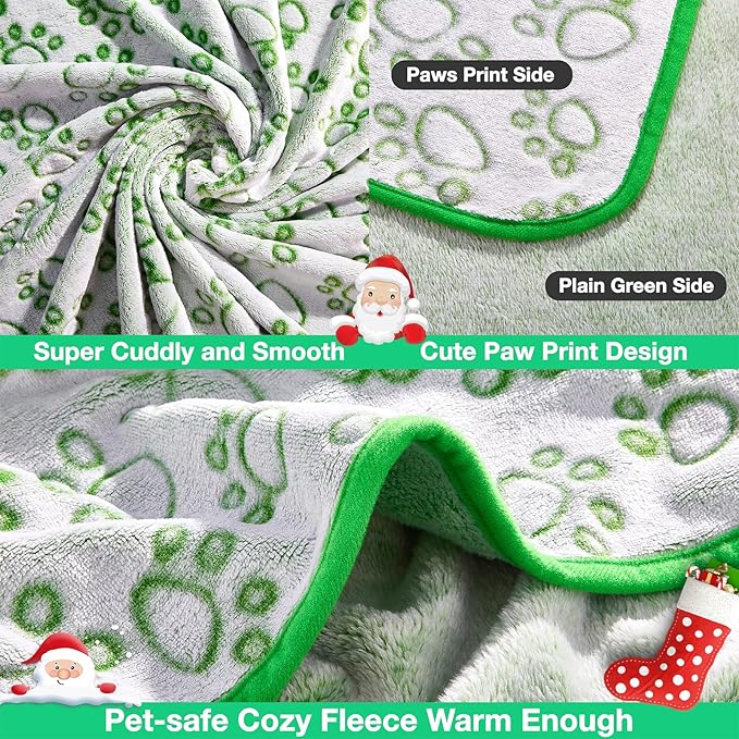 Stuffed Premium Green Soft Dog Blanket, with Flannel Green Cute Paw Print, Puppy Supplies Dog Stuff Essentials, 43 * 66 inches for Large Dogs