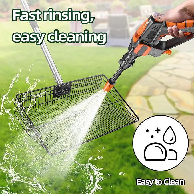 Jusoney 15" Extra Large Stainless Steel Manure Scoop w/5-in-1 Adjustable Handle (37.8"-77.6"), Ergonomic Sifter Shovel for Chicken Coop, Cat Litter, Pet Waste Cleaning Tools