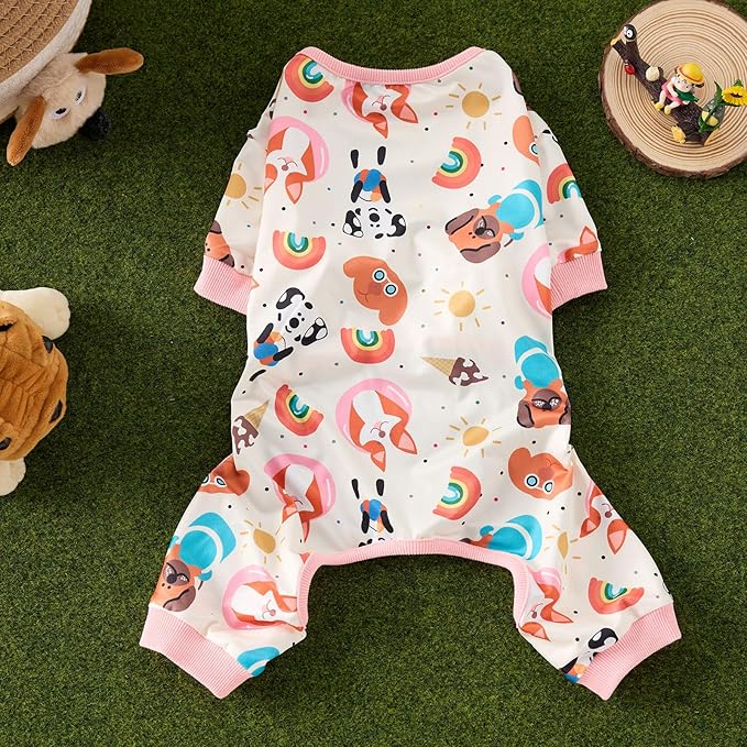 Dog Pajamas Onesie for Small & Medium Dogs - Polyester, Cozy, Wrinkle-Resistant Four-Legged Apparel (Pink White, XXX-Large)