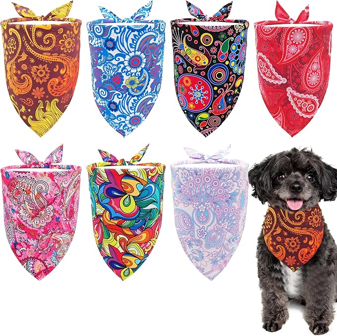 7 PCS Paisley Dog Bandanas for Small Dogs Stitching Edge Dog Bandanas for Print One Side Puppy Doggy Scarves Party Grooming S