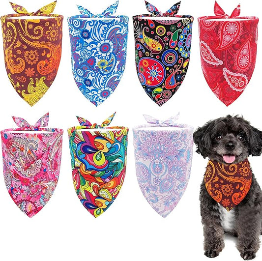 7 PCS Paisley Dog Bandanas for Small Dogs Stitching Edge Dog Bandanas for Print One Side Puppy Doggy Scarves Party Grooming S