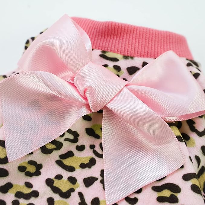 Fitwarm Leopard Dog Pajamas, Fleece Dog Clothes for Small Dogs Girl with Legs, Pet Onesie, Cat Outfit, Pink, Small