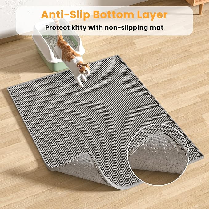 Pieviev 2 Packs Cat Litter Mat Double Layer Waterproof Urine Proof Trapping Mat (30''X24'', Gray)