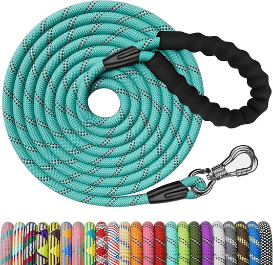 NTR Heavy Duty Large Dog Leash - 50FT Reflective with Swivel Lockable Hook and Comfortable Padded Handle, Ideal for Walking, Hunting, Camping, Backyard - Teal