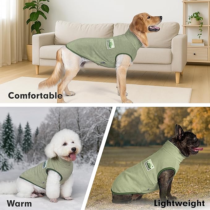 cyeollo 2XL Fleece Dog Sweater, Stretchy Pullover Fleece Vest with Turtleneck Dog Sweatshirt Warm Winter Clothes for Medium to Large Dogs Boy Pet Apparel, Green XXL