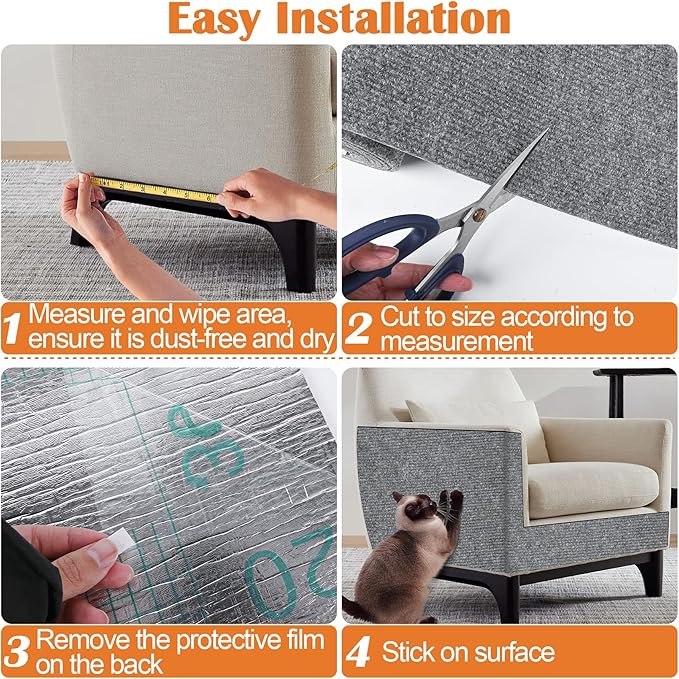 Cat Scratch Furniture Protector - 40" x 13.8" Trimmable Self-Adhesive Cats Claws Scratch Pads, DIY Cat Climbing Couch Protector for Scratch Post Cat Tree Replacement Indoor (Light Gray)