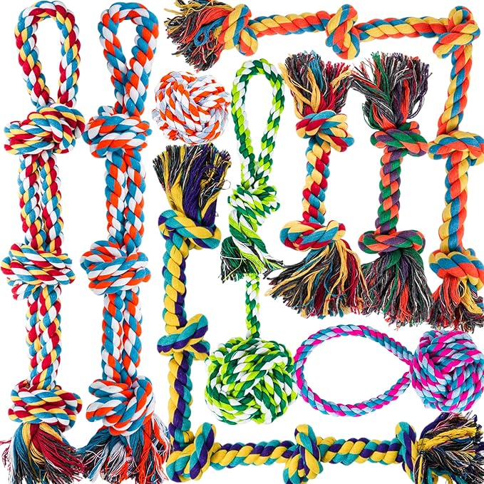 Dog Rope Toys for Aggressive Chewers, Nearly Indestructible Dog Toys Set for Large/Medium Dogs, Heavy Duty Natural Cotton Rope Chew Toy for Teething, Tug Toy 9 Pack
