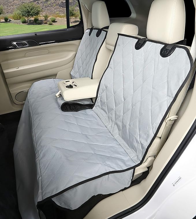 4Knines Dog Hammock for Cars, SUVs, and Small Trucks (Regular Size, Grey) – Rear Seat Cover for 60/40 Split Bench w/Armrest & Seatbelt Access – Heavy Duty, Waterproof, Easy Install, Machine Washable