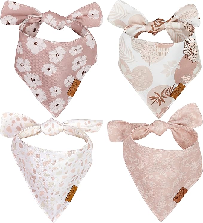 Remy+Roo Dog Bandanas - 4 Pack | Shannon Set | Premium Durable Fabric | Unique Shape | Adjustable Fit | Multiple Sizes Offered (Large), Pink, White, Cream, Tan, Beige, Blush, Mauve