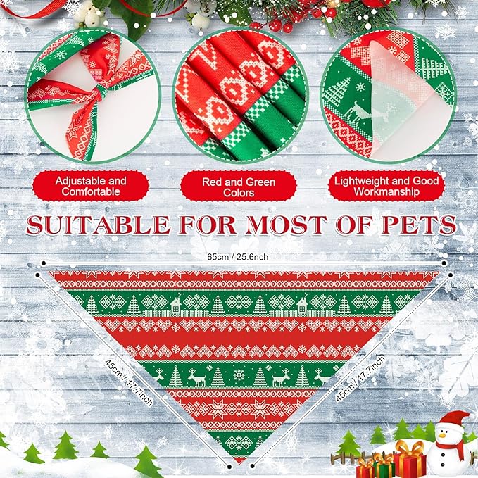 100 Pcs Christmas Dog Bandanas Bulk Xmas Sweater Designs Bandanas Soft Triangle Bibs Adjustable Scarf for Small Medium Large Pets