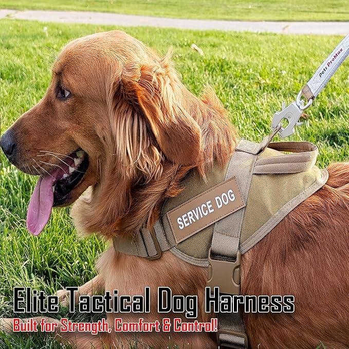 Service Dog Harness with Handle – No-Pull Tactical Dog Vest for Large Dogs, Military Style Heavy-Duty Tactical Dog Harness with Cushioned Soft Underpad That Doesn’t Collect Dog Hair; Black (L)