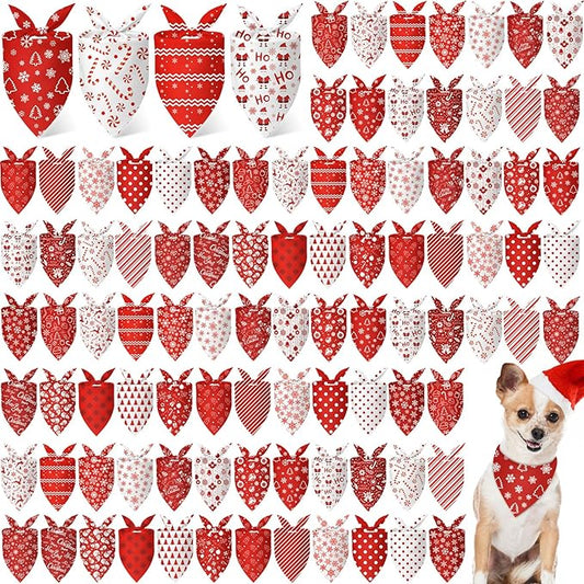 Chunful 100 Pieces Christmas Dog Bandanas Bulk Red and White Xmas Bandanas for Dogs Triangle Scarf Bib Kerchief Set for Small Medium Large Doggie Christmas Costume Decor(31.5 x 21.7 x 21.7)