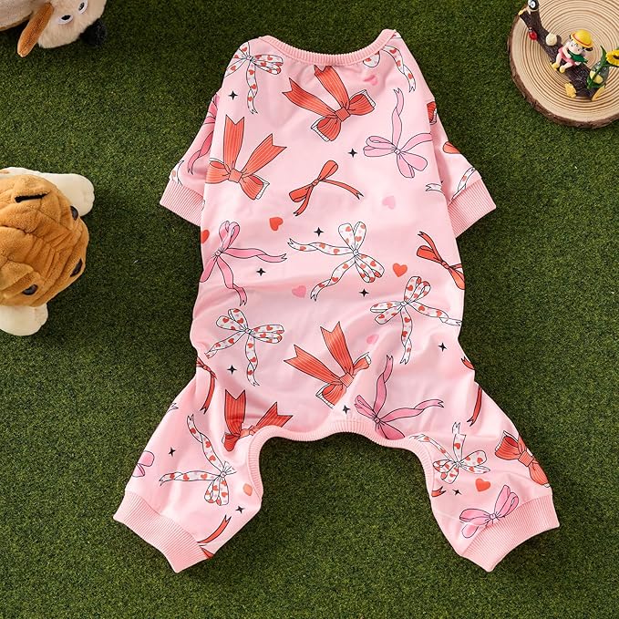 Dog Pajamas Onesie for Small & Medium Dogs - Polyester, Cozy, Wrinkle-Resistant Four-Legged Apparel (Light Pink, XXX-Large)