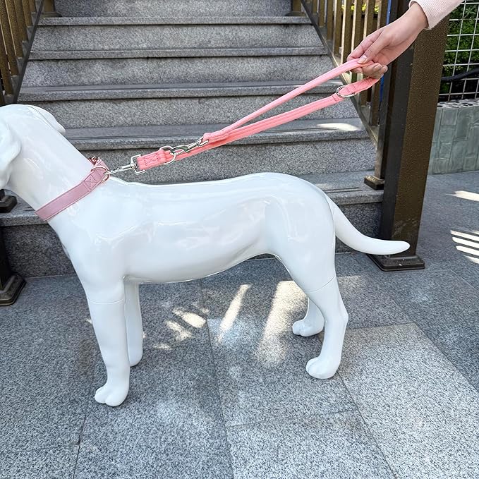 Double Ended Dog Leash,for Obedience Training Easy to Use,Lightweight,Soft for Large and Medium Dogs (Pink, 1M*2.5CM)