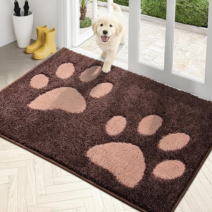 PURRUGS Dirt Trapping Door Mat 33.5" x 59", Non-Skid/Slip Machine Washable Microfiber Entryway Rug, Dog Doormat, Super Absorbent Welcome Mat for Muddy Wet Shoes and Paws, Brown