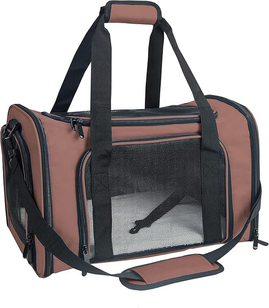 Soft Sided Carrier for Small Medium Cats Dogs,TSA Airline Approved Collapsible Travel Pet Carrier (Medium, Brown)