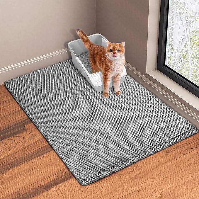 Cat Litter Mats,32"x22" Litter Box Mat,2 Layer Litter Trapping Mat for indoor cat,Litter Catcher Mats for kitty Pet,Cat Rug. Non-Slip Waterproof Urine Proof, Collapsable