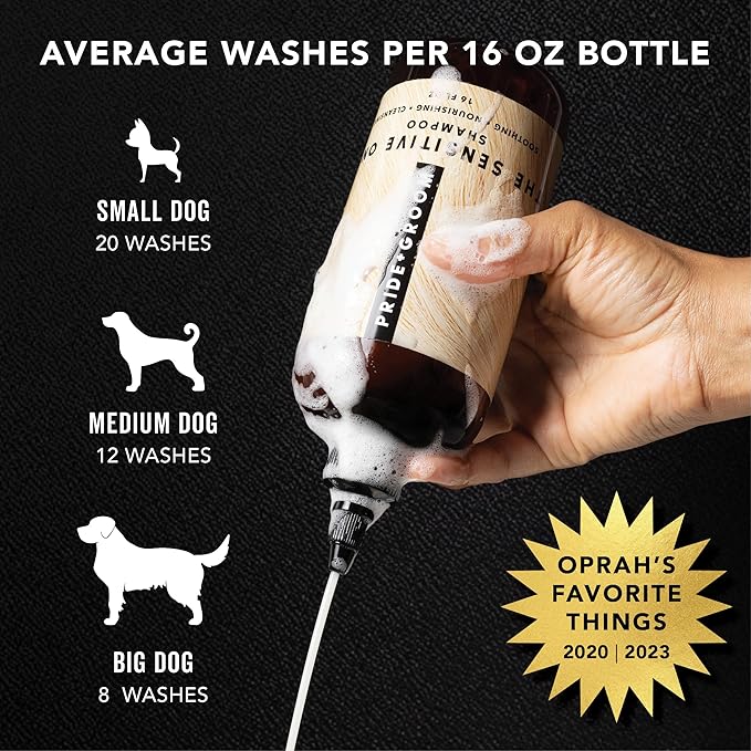 Pride and Groom The Sensitive One Dog Shampoo – All Natural Blend of Essential Oils & Gentle Ingredients for Puppies & Dogs with Sensitive Skin & Coats to Soothe and Regulate Skin & Follicles – 16oz