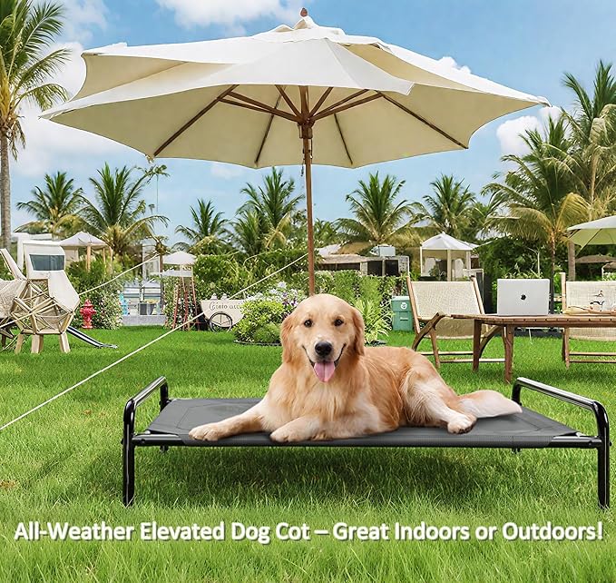 Dog Beds Large Sized Dog, Elevated Dogs Bed for Large Dogs, Portable Cooling Pet Cot with Breathable & Waterproof Mesh, Indoor & Outdoor Raised Pet Hammock Bed, Black