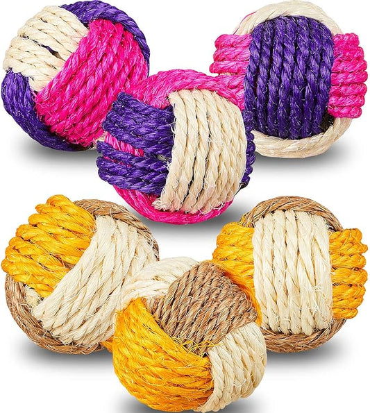 Weewooday 6 Pieces Cat Toy Ball Sisal Ball Interactive Rolling Scratch Cat Toy (Random Color)