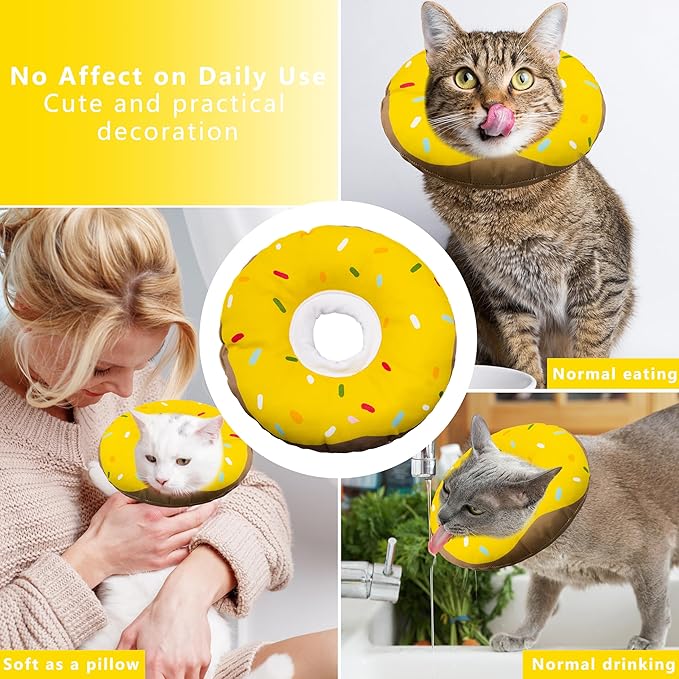 Cat Cone Collar Soft, Adjustable Cat Recovery Collar Kitten Cones to Stop Licking, Cute Donut E Collar After Surgery, Cats Neck Pillow Cone Elizabethan Cones of Shame (Waterproof Yellow, Small)