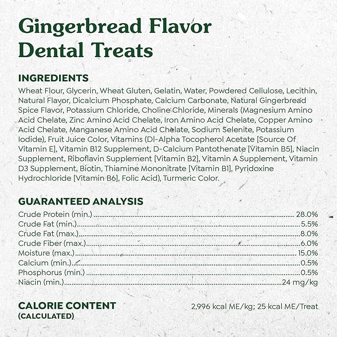 Greenies Gingerbread Flavor Teenie Size, Veterinarian-Recommended for Dental Care, Dog Treat Chews, Great Holiday Dog Stocking Stuffers, Limited Edition, 6 oz. Pouch (22 Treats)