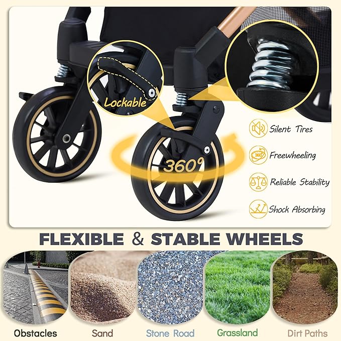 Pet Stroller for Small Dogs, Lightweight Small Dog Stroller for Dogs Cats with 6 Shock Absorption System, Detachable Carrier Suitable for Car Seat & Hand Carry, Safe Outings, Black