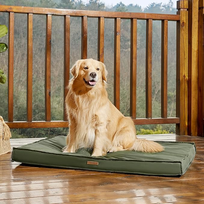 LE SURE Outdoor Waterproof Dog Bed for Extra Large Dogs, XL Orthopedic Egg Crate Foam Pet Bed with Oxford Fabric Surface and Removable Washable Cover, Pet Mat 44''x32'', Green
