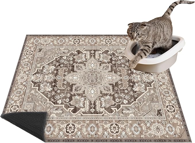Lovewag Cat Litter Mat 2 Pack - Large 36x48 Machine Washable Easy Clean Non-Slip Waterproof Trapping Mats for Cats - Caramel Brown