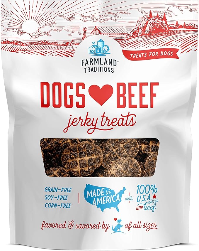 Farmland Traditions Dogs Love Beef Jerky Dog Treats with Only 4 Ingredients and No Fillers, 5 Ounce Bag