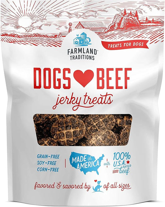 Farmland Traditions Dogs Love Beef Jerky Dog Treats with Only 4 Ingredients and No Fillers, 5 Ounce Bag
